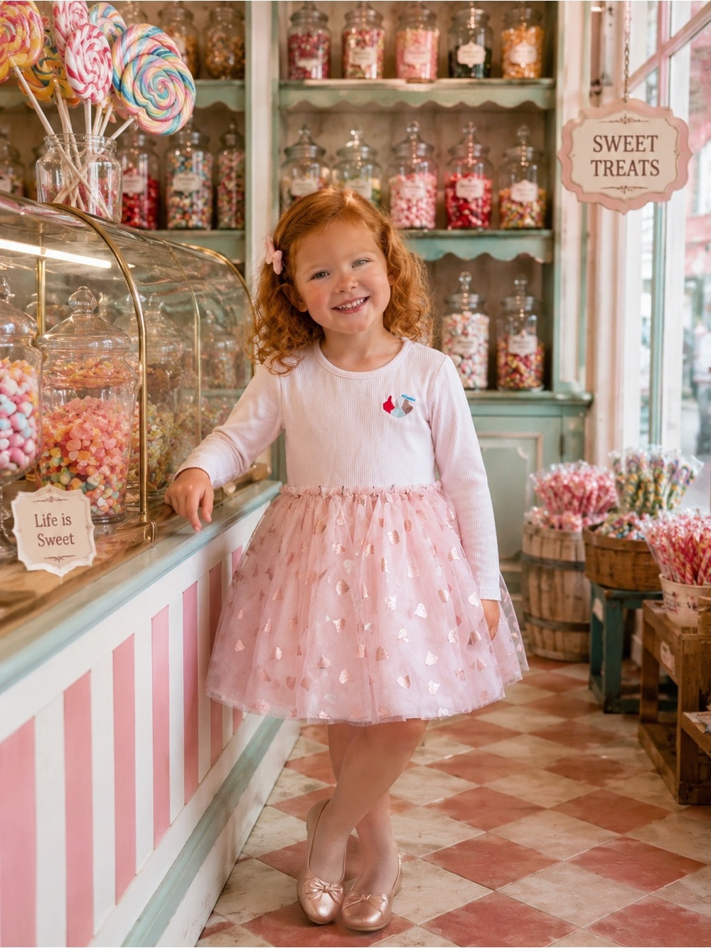 4T - HERSHEYS KISSES - Girls Pink Tulle kisses Dress with Long Sleeve Top